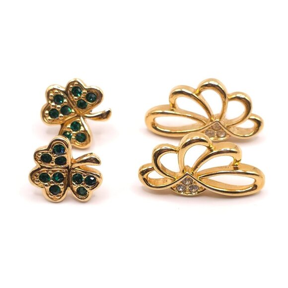 Unbranded Jewelry - 2 Pairs Avon Elegant Gold-Tone & Rhinestone Butterfly & Shamrock Earrings